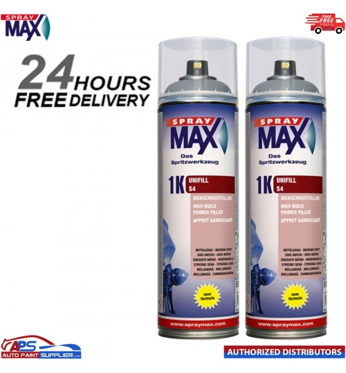 2X SPRAYMAX 680422 1K UNIFILL S4 PRIMER 500ML AEROSOL - S4 MID GREY MATT